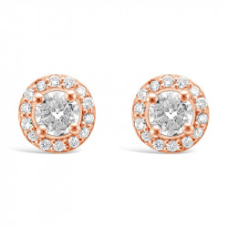 Diamond Cluster Earrings With A Centre Round Brilliant Cut Diamond Set in 18ct Rose Gold. Tdw 0.95ct